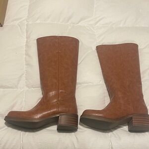 Brown Mid-Calf Women's Leather Boots